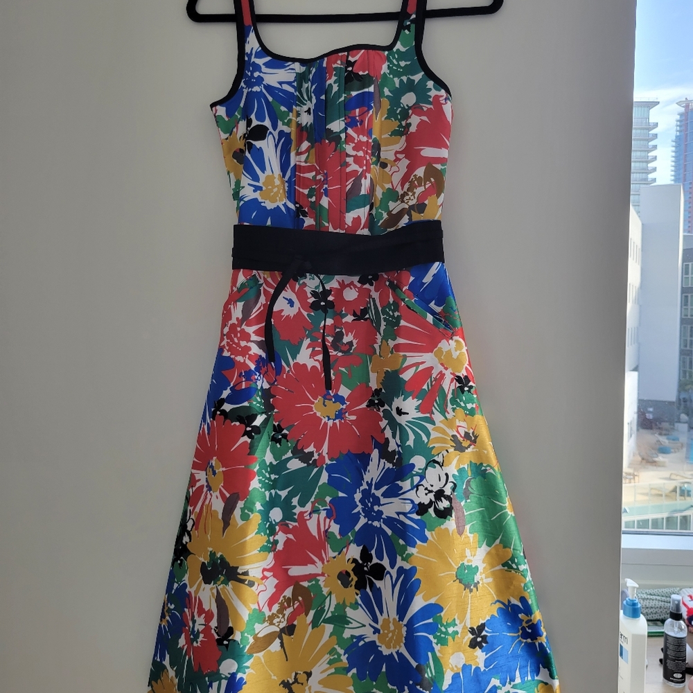 Eshakti  corset-style floral print dupioni dress size xs 2